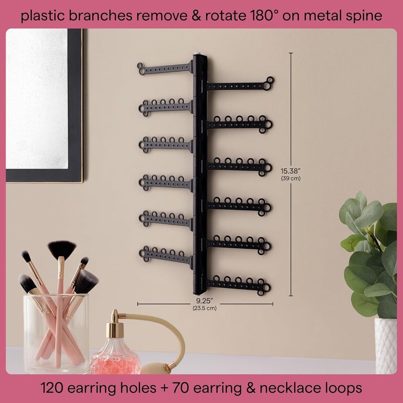 All Hung Up AllHungUp 12-Tier Wall Jewelry Organizer Wall Mounted Jewelry Organizer Necklace Holder Wall Mount Hanging Necklace Organizer Jewelry Hanger Wall Mounted Earring Holder Display Earring Organizer Black - Image 2